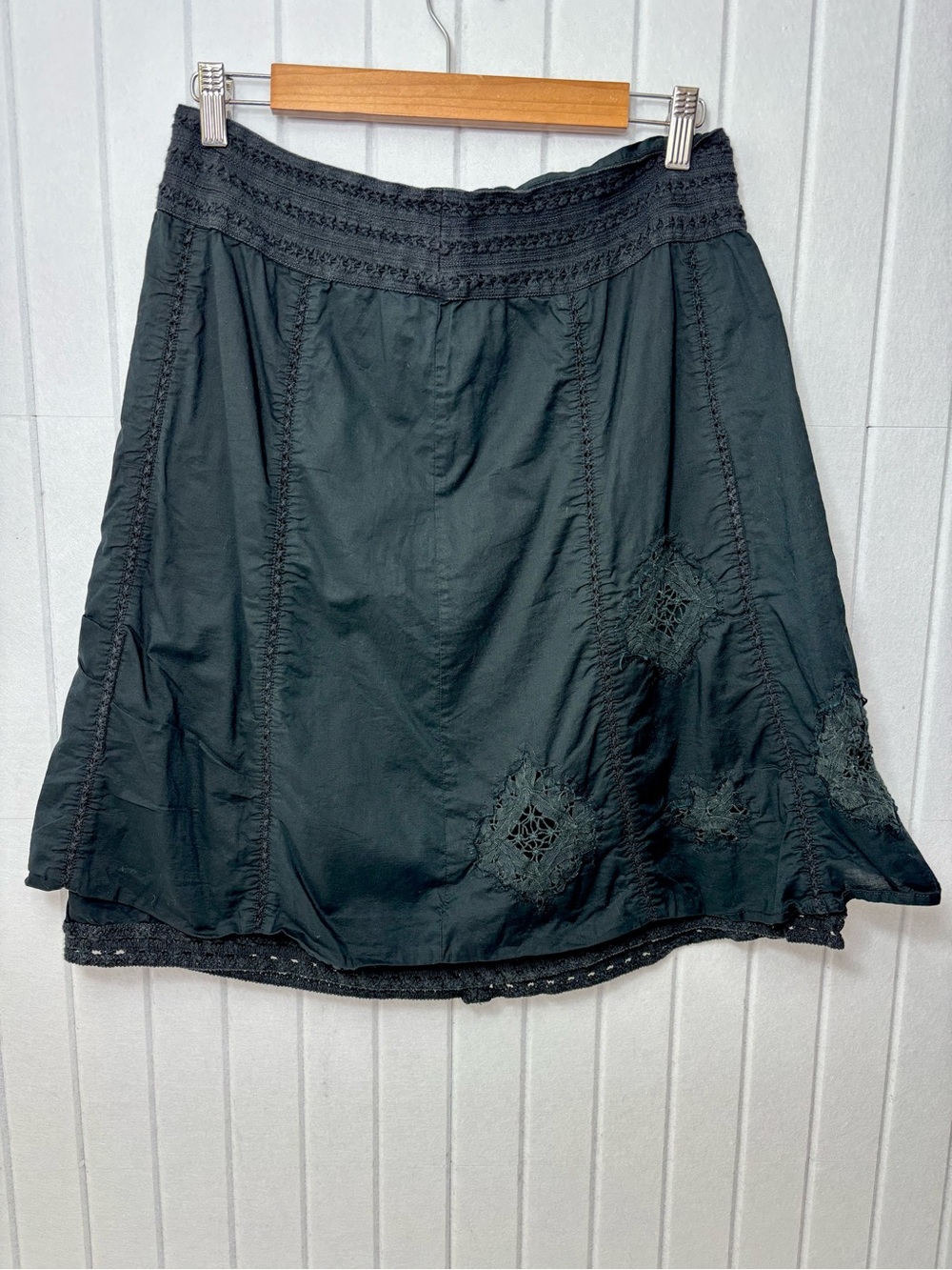 Apt. 9 Vintage Cotton Dark Black A-Line Skirt with Crochet Panels